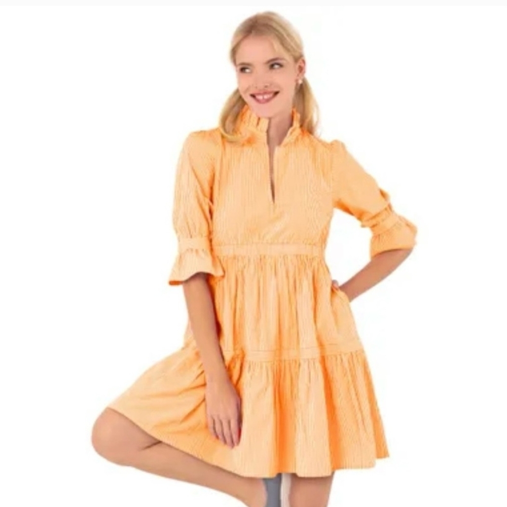 Orange Ruffle Sleeve Dress